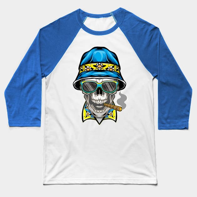 Smoking Skull Wearing Bucket Hat Baseball T-Shirt by ShopWithWalid